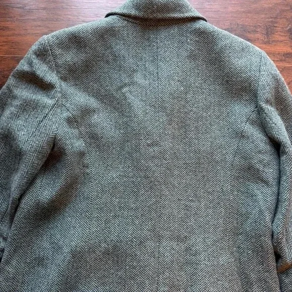 VINTAGE TIMELESS AMANDA SMITH SAGE GREEN HERRINGBONE WOOL  TRENCH COAT WOMENS 12 - Picture 6 of 7